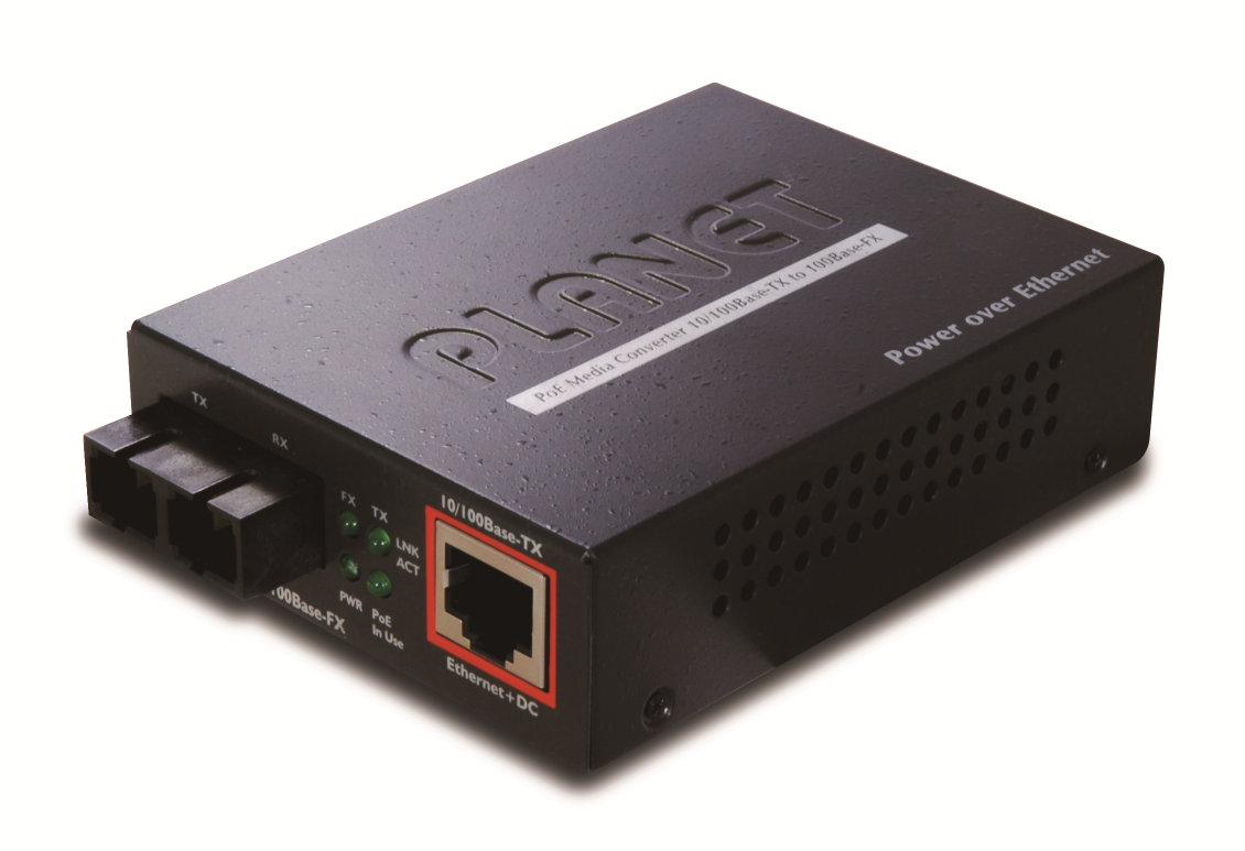 MC-PLANET-FTP-802S15 PLANET FTP-802S15 FTP-802 PoE FastEthernet Media Converter Duplex SC MM/SM Fiber, 15 km